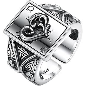coadipress Poker Cards Ring Vintage Diamond Spade Flush Playing Cards Band Adjustable Stainless Steel Hip Hop Punk Poker Games Casino Gambling Bikers Open Rings Jewelry for Women Men
