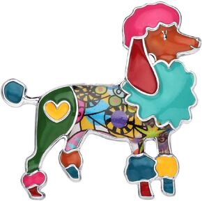 DUOWEI Cute Poodle Dog Brooch Pins for Women Teens Girls Floral Enamel Dog Brooch Jewelry Clothes Scarf Jacket Decoration