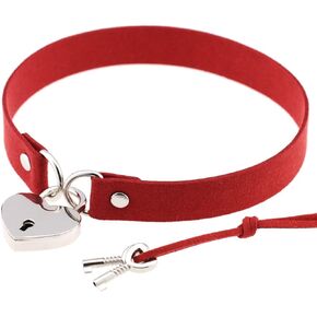Heart Padlock Velvet Choker Collar Necklace Gothic Heart Peach Lock Lolita Collar with Padlock Key Charm Pendant for Women Men Jewelry