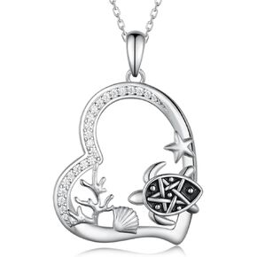 Opal Sea Turtle Necklace 925 Sterling Silver Hawaiian Turtle Pendant Necklaces Beach Jewelry Gifts for Women Teen Girls Turtle Lovers