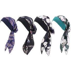 Chemo Headwear for Women 4 Pieces Pre Tied Head Scarf Beanie Skull Cover Cap
