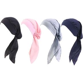 Chemo Headwear for Women 4 Pieces Pre Tied Head Scarf Beanie Skull Cover Cap in Kuwait