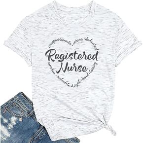 RN Nurse Shirts for Women Registered Nurse T-Shirts Casual Short Sleeves Graphic Tees for Nurse