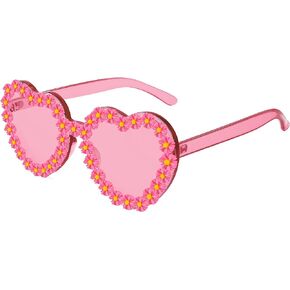 FEISEDY Heart Shape Retro Daisy Sunglasses for Women Flower Fashion Disco Party Festival Sunglasses B4115