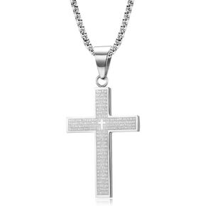 Rnivida Stainless Steel Cross Necklace for Men Lord's Prayer Pendant Necklace with Chain 22 Inch