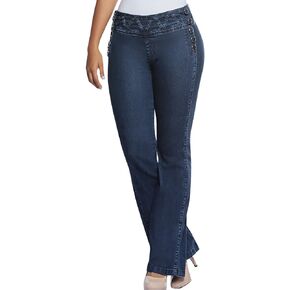 Equilibrium J8305 - Women's Bootcut Jean - Mid Rise - No Pockets - Curvy Fit - Stretch Denim - Jean Colombiano Levanta Cola