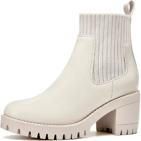 EETTARO Women's Chunky Heel Ankle Boots Lug Sole Platform Elastic Chelsea Boot Fashion Almond Toe Stretch Slip-On Booties