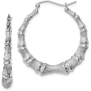 925 Sterling Silver Hollow Polished Large Bamboo Hoop Earrings 1.25 Inch Diameter for women teens