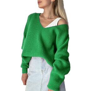 ELEZAY Women's Slouchy Crochet Pullover Sweater Off The Shoulder Knit Tunic Tops in Kuwait