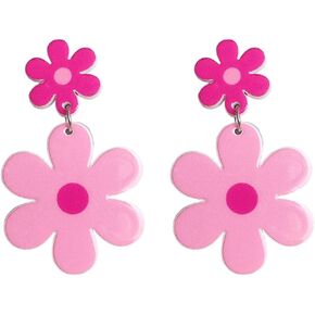 60s 70s Vintage Daisy Flower Earrings for Women Girls Acrylic Retro Disco Hippie Earrings Boho Petal Layered Dangle Drop Earrings Jewelry Birthday Gift