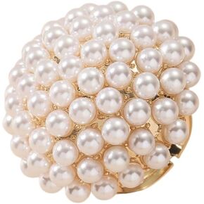 Jukoclut Pearl Flower Ring for Women 18K Gold Plating Jewelry Ladies Finger Round Pinky Rings
