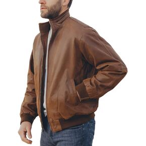 FLAVOR Men's Real Leather Bomber Casual Jacket