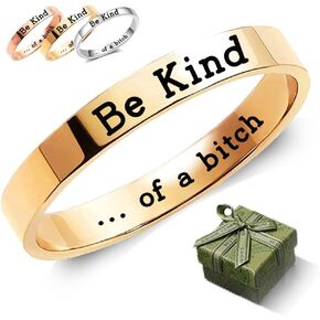 Rings for Women Engraved Ring Inspirational Motivational Be Kind Funny Gift