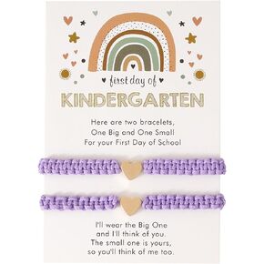 2PCS First Day Of School Bracelet Handwove Adjustable Love Heart Bracelet Back To School Kindergarten Bracelet for Women Girls Couple Friendship BFF Jewelry Gifts