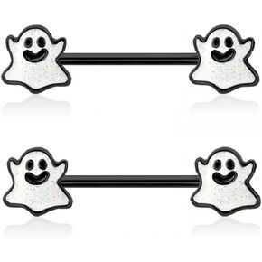 Pierced Owl 14GA 316L Stainless Steel Happy Little Ghost Ends Nipple Barbells, Sold as a Pair