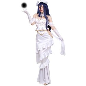 C-ZOFEK Albedo Cosplay Dress Off the Shoulder Costume Outfit Full Set Goddess Prom White Fishtail Dress