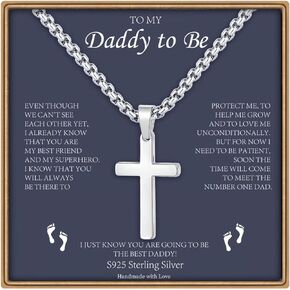 Cross Necklaces Gifts for Men Him, S925 Sterling Silver Box Chain Cross Necklace Religious Baptism Gifts for Men Grandson Son Anniversary Birthday Gifts for Dad Husband Boyfriend