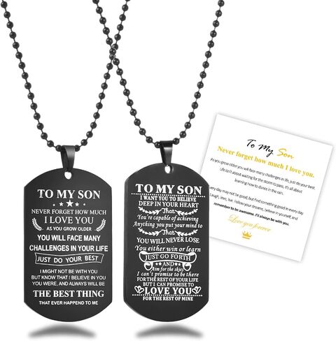 2 Dog Tag Necklace To My Son Stainless Steel Military Pendant Necklace Gift for Birthday Graduation Valentines Thanksgiving Day and Homecoming Day in Saudi Arabia