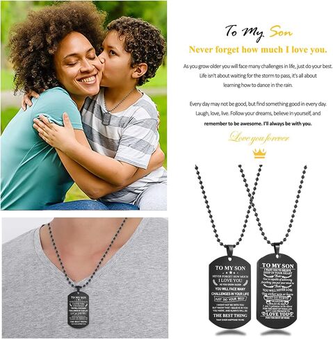 2 Dog Tag Necklace To My Son Stainless Steel Military Pendant Necklace Gift for Birthday Graduation Valentines Thanksgiving Day and Homecoming Day in Saudi Arabia