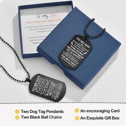 2 Dog Tag Necklace To My Son Stainless Steel Military Pendant Necklace Gift for Birthday Graduation Valentines Thanksgiving Day and Homecoming Day in Saudi Arabia