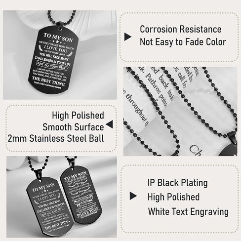 2 Dog Tag Necklace To My Son Stainless Steel Military Pendant Necklace Gift for Birthday Graduation Valentines Thanksgiving Day and Homecoming Day in Saudi Arabia
