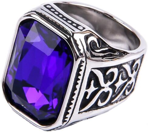 Men Women's Stainless Steel Gem Square Personality Rings Jewelry Anniversary Multicolor Gemstone in Saudi Arabia