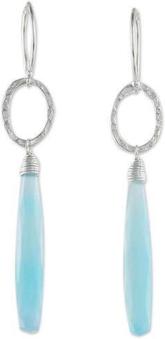 NOVICA Hammered .925 Sterling Silver and Blue Chalcedony Dangle Earrings, Exhilarated' in Saudi Arabia