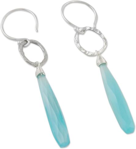 NOVICA Hammered .925 Sterling Silver and Blue Chalcedony Dangle Earrings, Exhilarated' in Saudi Arabia