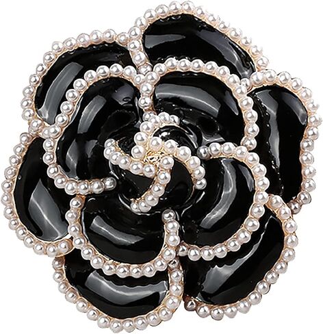 دبوس بروش على شكل وردة سوداء على شكل بتلات لؤلؤية، بروش انيق ورائع للنساء لحفلات الزفاف والولائم والقمصان والفساتين، معدن، لؤلؤ صناعي in Kuwait