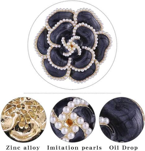 دبوس بروش على شكل وردة سوداء على شكل بتلات لؤلؤية، بروش انيق ورائع للنساء لحفلات الزفاف والولائم والقمصان والفساتين، معدن، لؤلؤ صناعي in Kuwait