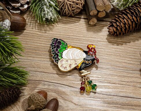 Thanksgiving Turkey Enamel Brooch Pins，Christmas Brooches for Women Girls, Xmas Holiday Jewelry in Kuwait