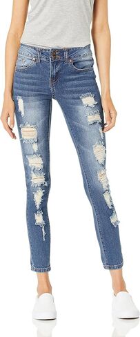 COVER GIRL Women's Cute Mid High Rise Waisted Ripped Torn Skinny Blue Juniors in Saudi Arabia