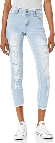 COVER GIRL Women's Cute Mid High Rise Waisted Ripped Torn Skinny Blue Juniors in Saudi Arabia