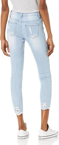 COVER GIRL Women's Cute Mid High Rise Waisted Ripped Torn Skinny Blue Juniors in Saudi Arabia