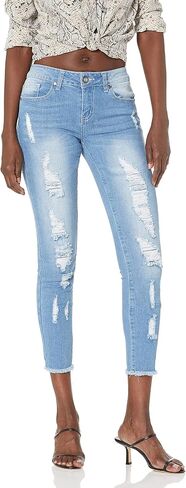 COVER GIRL Women's Cute Mid High Rise Waisted Ripped Torn Skinny Blue Juniors in Saudi Arabia