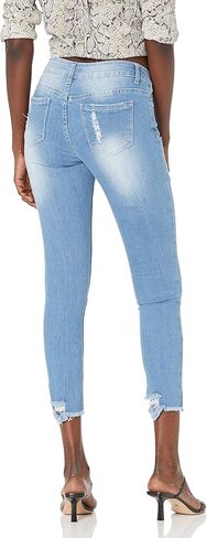 COVER GIRL Women's Cute Mid High Rise Waisted Ripped Torn Skinny Blue Juniors in Saudi Arabia