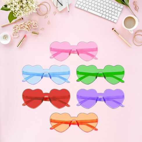 نظارات شمسية SEANCHEER بدون إطار على شكل قلب أحمر للنساء على شكل قلب نظارات شمسية وردية اللون مرحة ملونة وشفافة للحفلات نظارات شمسية رائعة إكسسوارات النظارات بالجملة (ألوان ملونة/16 حزمة) in Kuwait