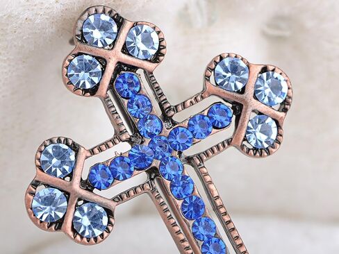 Alilang Copper Tone Sapphire Blue Colored Rhinestones Holy Cross Brooch Pin in Saudi Arabia