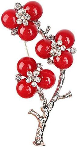 Red Pearls Plum Brooch Vintage Plum Blossom Brooch Pin Fashion Flower Lapel Pin Badge Women's Accessories Brooch Pins Gifts, Alloy Steel, no gemstone in Kuwait