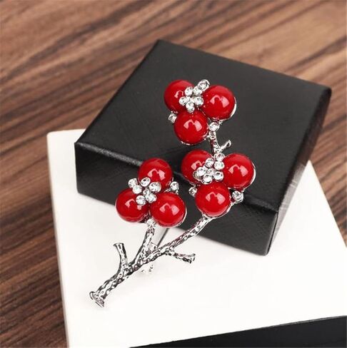 Red Pearls Plum Brooch Vintage Plum Blossom Brooch Pin Fashion Flower Lapel Pin Badge Women's Accessories Brooch Pins Gifts, Alloy Steel, no gemstone in Kuwait