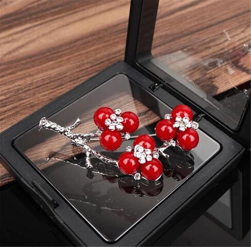 Red Pearls Plum Brooch Vintage Plum Blossom Brooch Pin Fashion Flower Lapel Pin Badge Women's Accessories Brooch Pins Gifts, Alloy Steel, no gemstone in Kuwait
