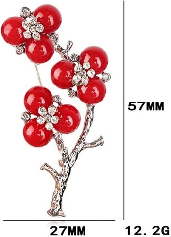 Red Pearls Plum Brooch Vintage Plum Blossom Brooch Pin Fashion Flower Lapel Pin Badge Women's Accessories Brooch Pins Gifts, Alloy Steel, no gemstone in Kuwait