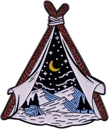 Explore Nature Tent Brooch Starry Moon Star Snow Mountain Forest Enamel Pin Adventure Badge for Hat Jacket Cotton Shirt Skirt Canvas Bag, Metal, no gemstone in Saudi Arabia