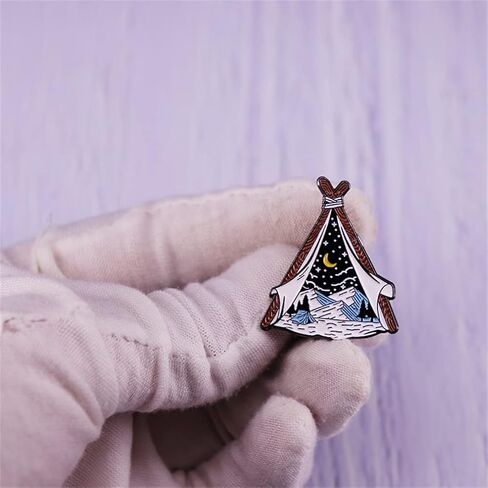 Explore Nature Tent Brooch Starry Moon Star Snow Mountain Forest Enamel Pin Adventure Badge for Hat Jacket Cotton Shirt Skirt Canvas Bag, Metal, no gemstone in Saudi Arabia