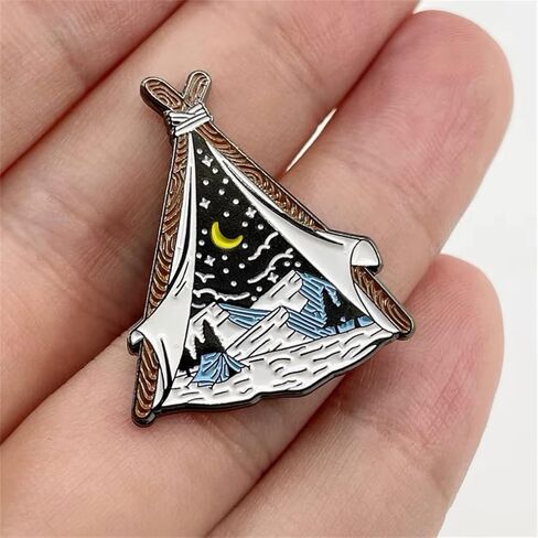 Explore Nature Tent Brooch Starry Moon Star Snow Mountain Forest Enamel Pin Adventure Badge for Hat Jacket Cotton Shirt Skirt Canvas Bag, Metal, no gemstone in Saudi Arabia