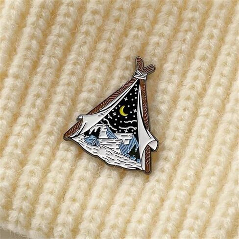 Explore Nature Tent Brooch Starry Moon Star Snow Mountain Forest Enamel Pin Adventure Badge for Hat Jacket Cotton Shirt Skirt Canvas Bag, Metal, no gemstone in Saudi Arabia