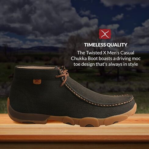 Twisted X Men's Steel Toe Chukka Driving Moc - Handcrafted Leather Safety Toe Shoes with Slip Resistant Outsole - Comfortable, Durable, and Stylish Lace-Up Boots, Charcoal, 10 W in Saudi Arabia
