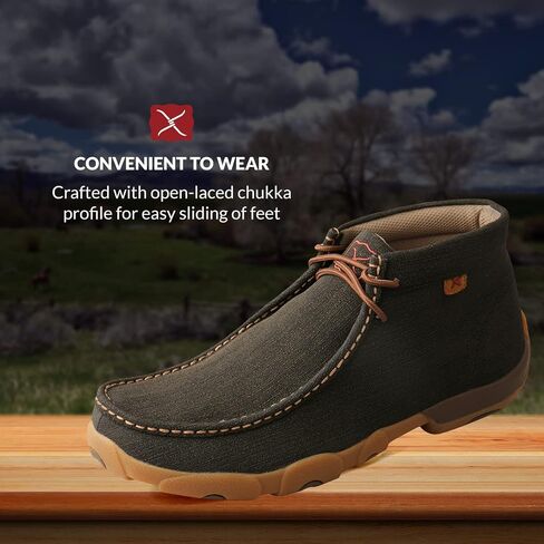 Twisted X Men's Steel Toe Chukka Driving Moc - Handcrafted Leather Safety Toe Shoes with Slip Resistant Outsole - Comfortable, Durable, and Stylish Lace-Up Boots, Charcoal, 10 W in Saudi Arabia