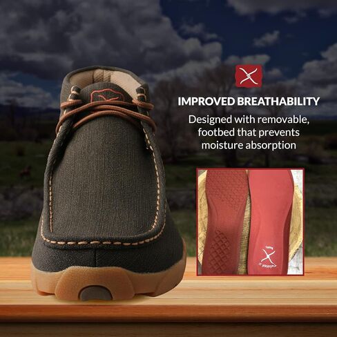 Twisted X Men's Steel Toe Chukka Driving Moc - Handcrafted Leather Safety Toe Shoes with Slip Resistant Outsole - Comfortable, Durable, and Stylish Lace-Up Boots, Charcoal, 10 W in Saudi Arabia