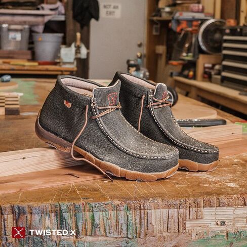 Twisted X Men's Steel Toe Chukka Driving Moc - Handcrafted Leather Safety Toe Shoes with Slip Resistant Outsole - Comfortable, Durable, and Stylish Lace-Up Boots, Charcoal, 10 W in Saudi Arabia